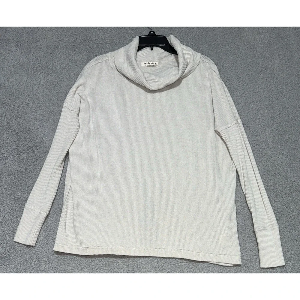 Free People Oversized Ribbed Open Back Cream Sweater Womens XS